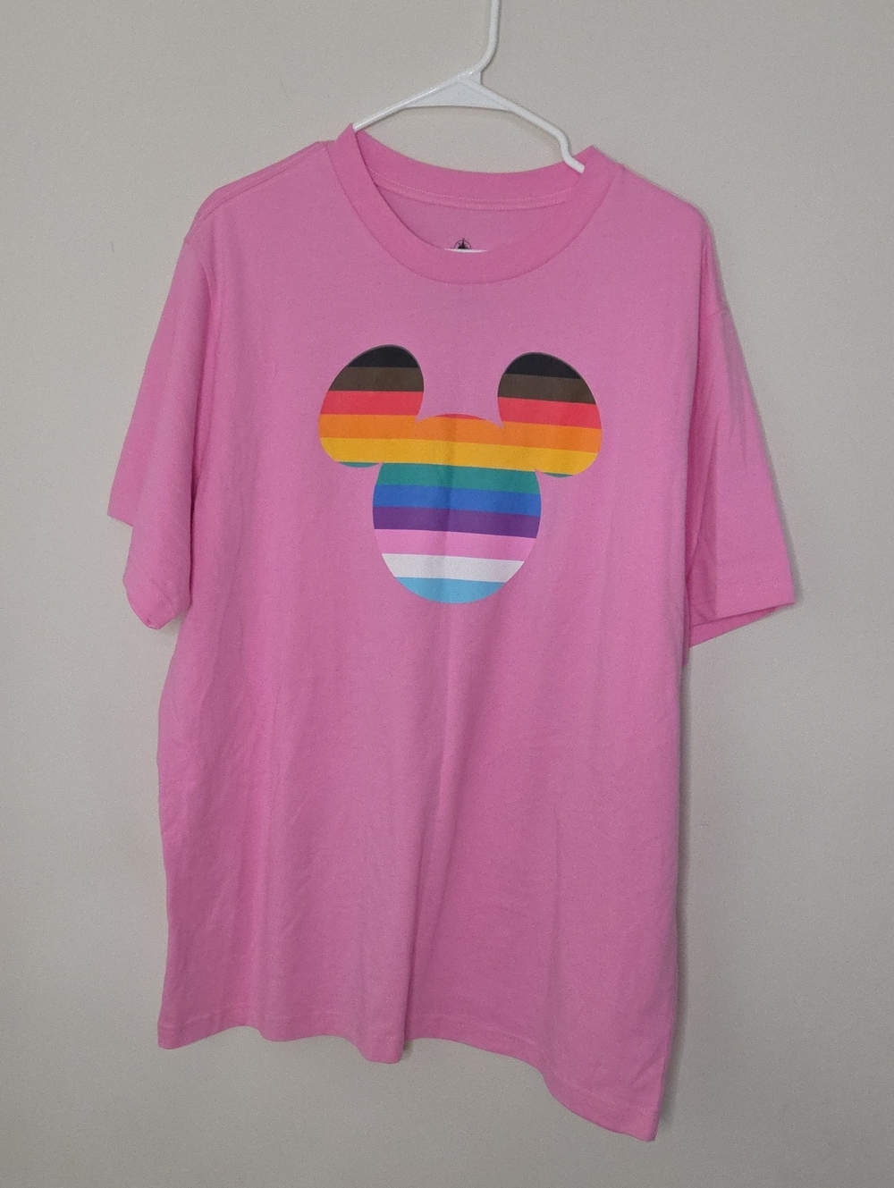 Disney Pink Tee with Rainbow Mickey Silhouette
